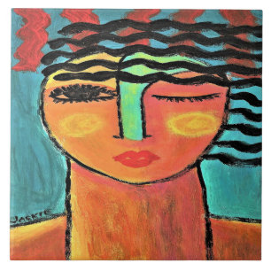 Heat Wave Abstract Portrait of a Woman Tile