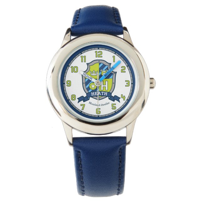 Heath name meaning letter H crest bear blue Watch (Front)