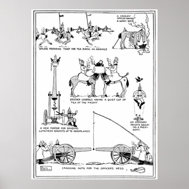 Heath Robinson Cracking Nuts World War I Cartoon F Poster (Front)