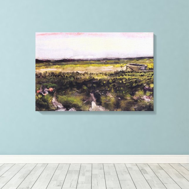 Heath with a Wheelbarrow by Vincent van Gogh Canvas Print (Insitu(Wood Floor))
