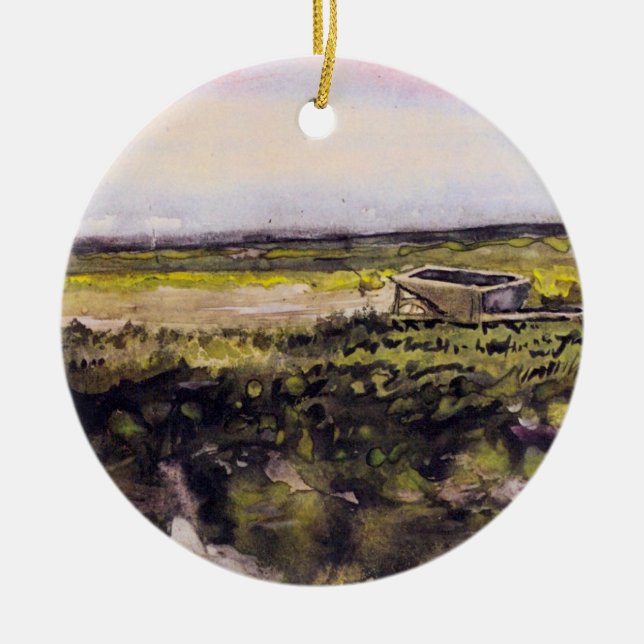 Heath with a Wheelbarrow by Vincent van Gogh Ceramic Ornament (Front)