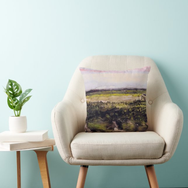 Heath with a Wheelbarrow by Vincent van Gogh Throw Pillow (Chair)
