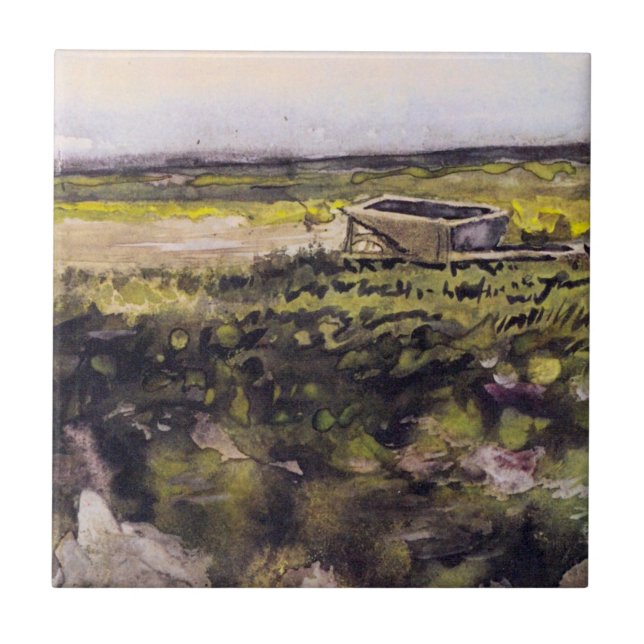 Heath with a Wheelbarrow by Vincent van Gogh Tile (Front)