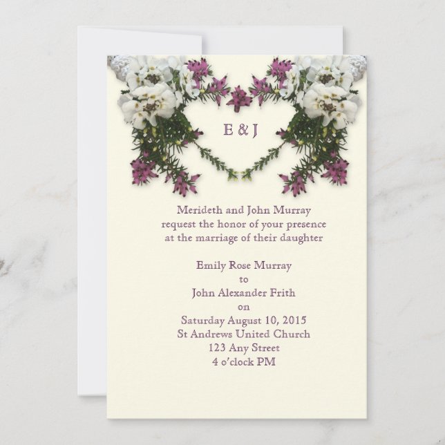 Heather and Heart Invitation (Front)