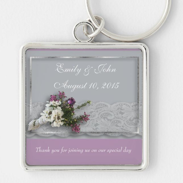 Heather and Lace wedding favour Keychain (Front)