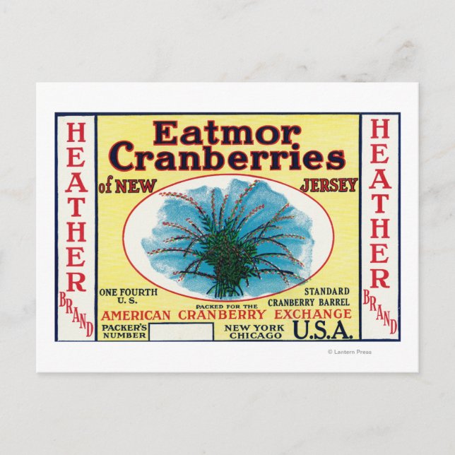 Heather Eatmor Cranberries Brand Label Postcard (Front)
