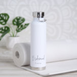 Heather Elegant Black White Minimal Modern Wedding Water Bottle<br><div class="desc">Modern black and white wedding water bottle featuring a simple and minimalist design with "bridesmaid" in an elegant script along with her name.  A cute and girly gift for your bridesmaids.</div>