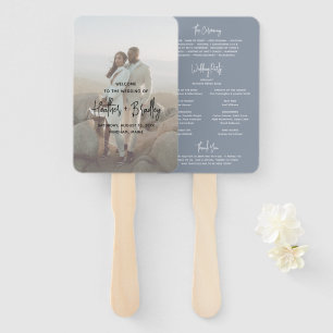 Heather Elegant Dusty Blue Modern Wedding Program  Hand Fan