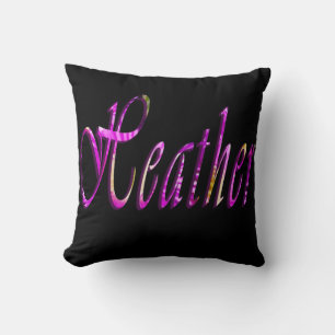 Heather, Girls Name Logo, Black Throw Cushion. Pillow