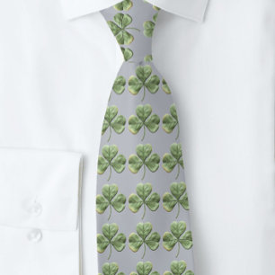 Heather Grey and Soft Green Shamrocks Tie