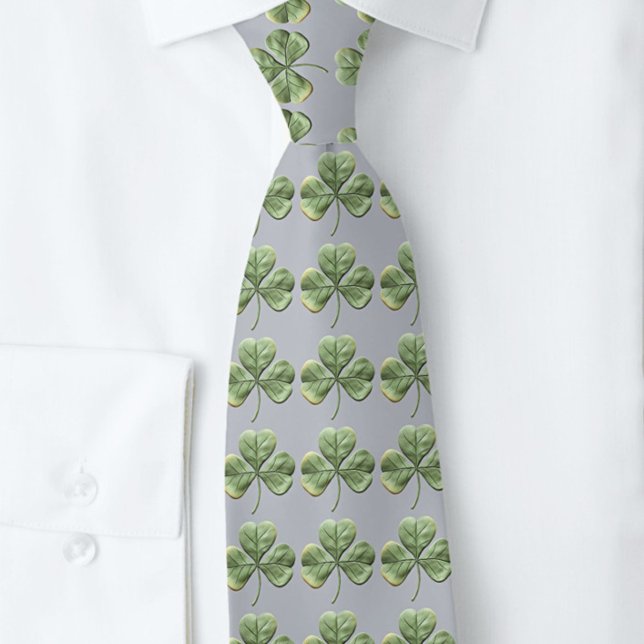 Heather Grey and Soft Green Shamrocks Tie (Creator Uploaded)