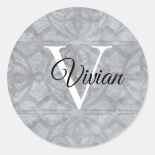 Heather Grey With White Monogram Name Classic Round Sticker