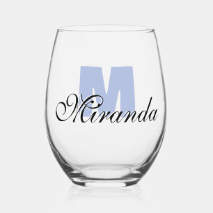 Heather Initial and Black Name Modern Stemless Wine Glass