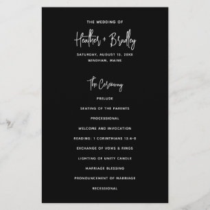 Heather Modern Minimal Black Wedding Program
