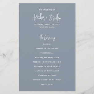 Heather Modern Minimal Dusty Blue Wedding Program