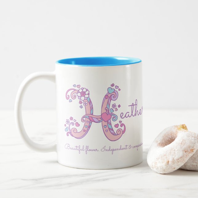 Heather name meaning monogram H personalized mug (With Donut)