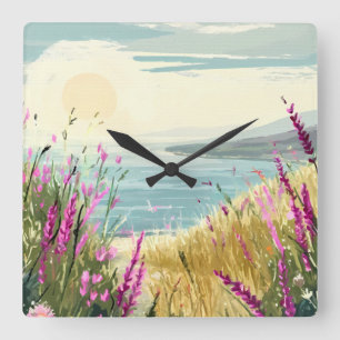 Heather’s Embrace by the Sea Square Wall Clock