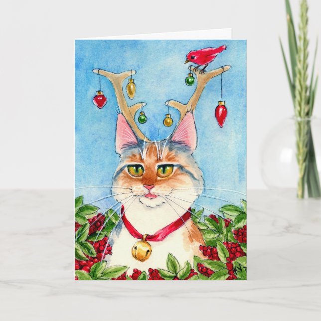 Heather the pink-nosed reincat holiday card (Front)