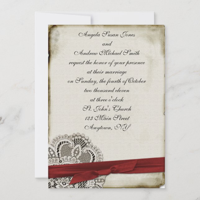 Heather Vintage Lace Red Invitation (Front)