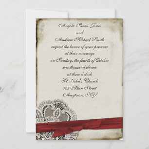 Heather Vintage Lace Red Invitation