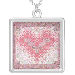 Heathers Lacy Heart Quilt Silver Plated Necklace