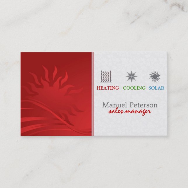 Heating Cooling And Solar Sales Manager Business Card (Front)