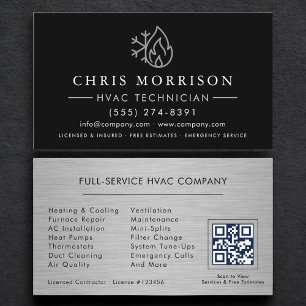 Heating & Cooling HVAC QR Code Black Business Card
