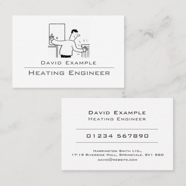 Heating Engineer Illustration Plumbing and Heating Business Card (Front/Back)