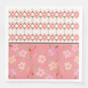 Heats and Flowered Pink Party Napkins