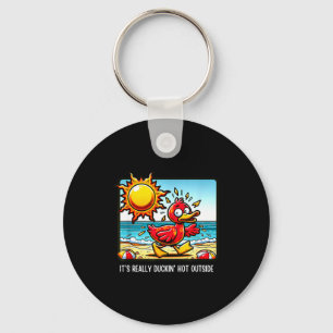 Heatwave humour - comical duck beach day sizzling keychain