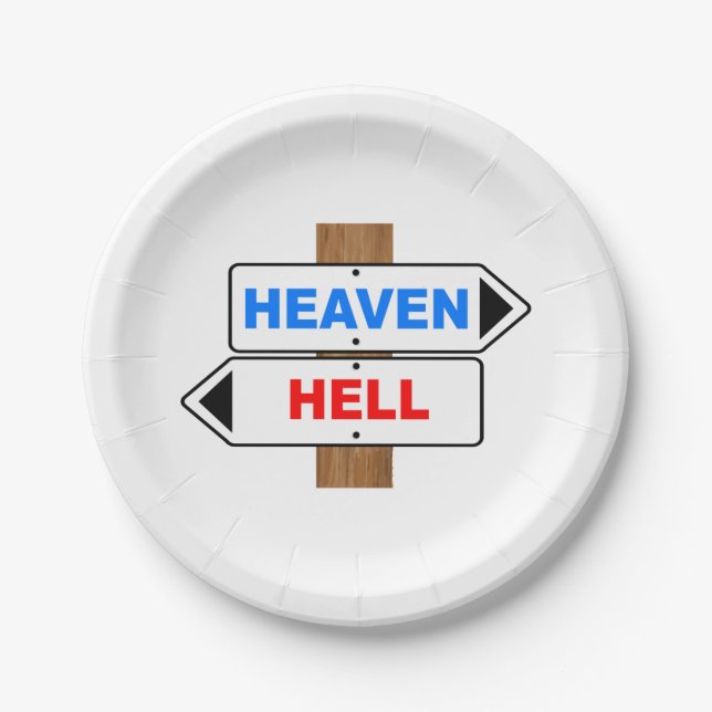 Heaven And Hell Direction Sign Paper Plate (Front)