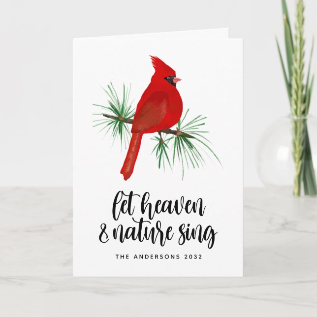 Heaven and Nature Sing Cardinal Christmas Holiday Card (Front)