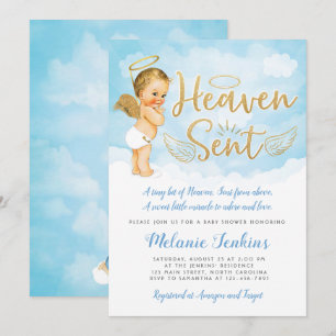Heaven envoyé Angel Boy Baby shower Invitation