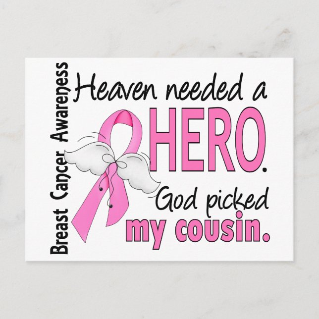 Heaven Needed A Hero Cousin Breast Cancer Postcard (Front)
