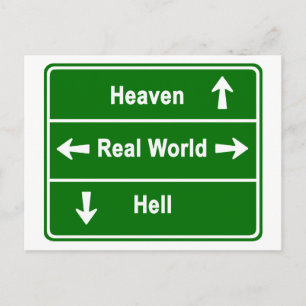 Heaven, real world or hell postcard