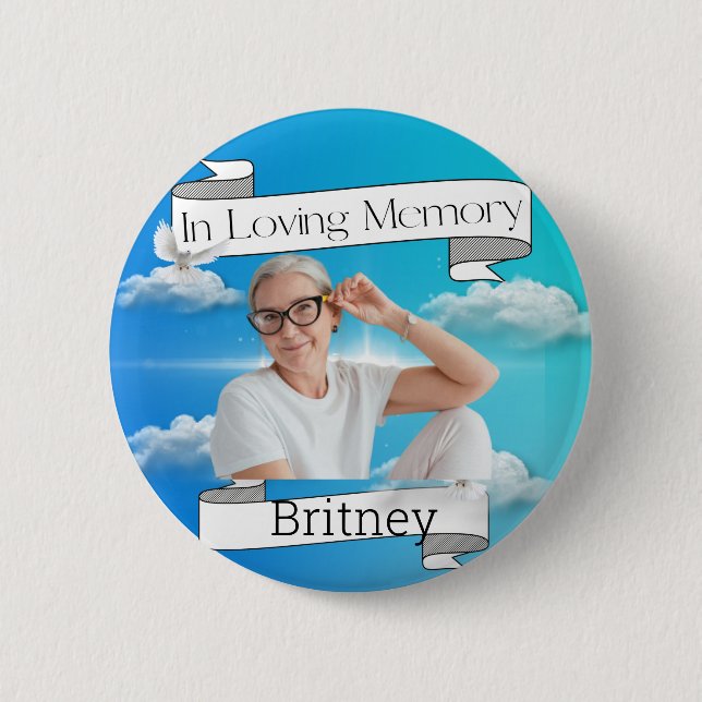 Heaven & Ribbon Memorial RIP 2 Inch Round Button (Front)