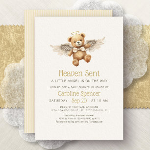 Heaven Sent Angel Minimalist Baby Shower Invitation