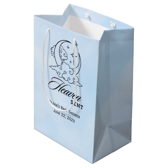 Heaven Sent Baby Shower Blue Moon Stars Medium Gift Bag (Back Angled)