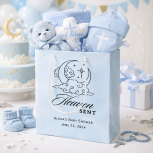 Heaven Sent Baby Shower Blue Moon Stars Medium Gift Bag