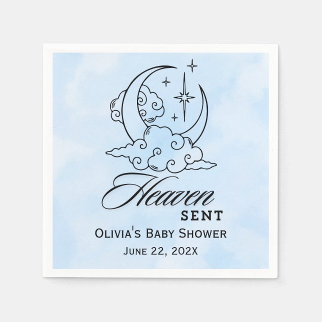Heaven Sent Baby Shower Blue Moon Stars Napkin (Front)
