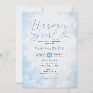 Heaven Sent Baby Shower Blue Sky Boy Invitation