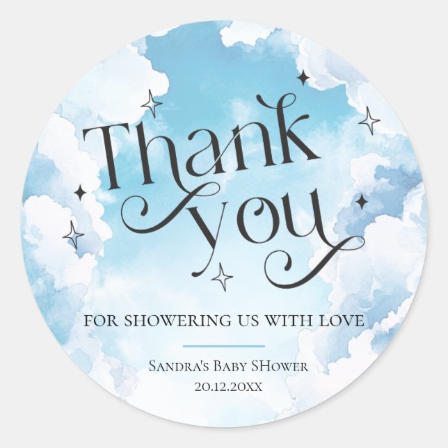 Heaven Sent Baby Shower Favour Thank You Clouds Sk Classic Round Sticker (Front)