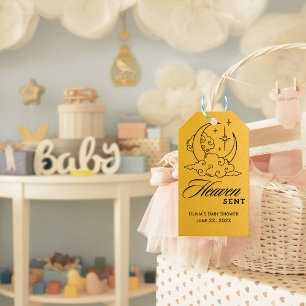 Heaven Sent Baby Shower Gold Moon Stars Gift Tags