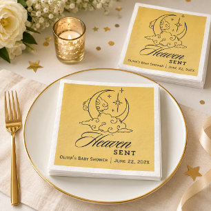 Heaven Sent Baby Shower Gold Moon Stars Napkin