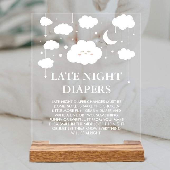 Heaven Sent Baby Shower Late Night Diapers Game  Acrylic Sign (Creator Uploaded)