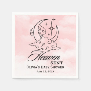 Heaven Sent Baby Shower Pink Moon Stars  Napkin