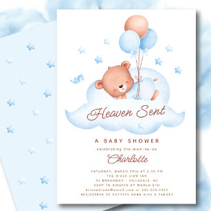 Heaven Sent Bear Baby Shower Invitation