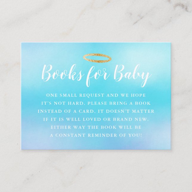 Heaven Sent Blue Baby Shower Book Request Enclosure Card (Front)
