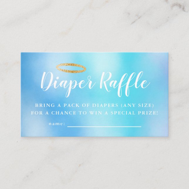 Heaven Sent Blue Baby Shower Diaper Raffle Ticket Enclosure Card (Front)