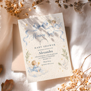Heaven Sent Blue Cherub Baby Shower Invitation